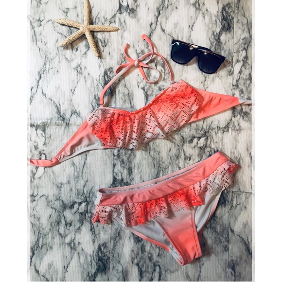 O.P Coral Ombre Ruffle 2pc Swim Suit Size M - Picture 1 of 7